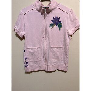 mandarine women's Zip Top  with Flowers Cotton Blend in pink color Size L
